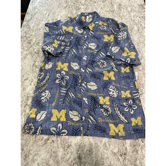 Wes and Willy Mens Sports Fan College Vault Floral Button Up Hawaiian Shirt XL - Picture 1 of 7